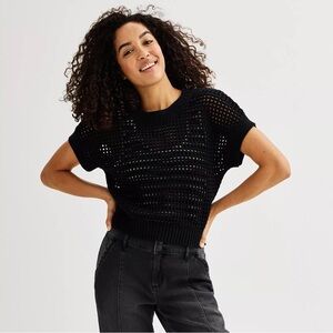 Black Medium Sonoma Short Sleeve Open Stitch Sweater - NWT